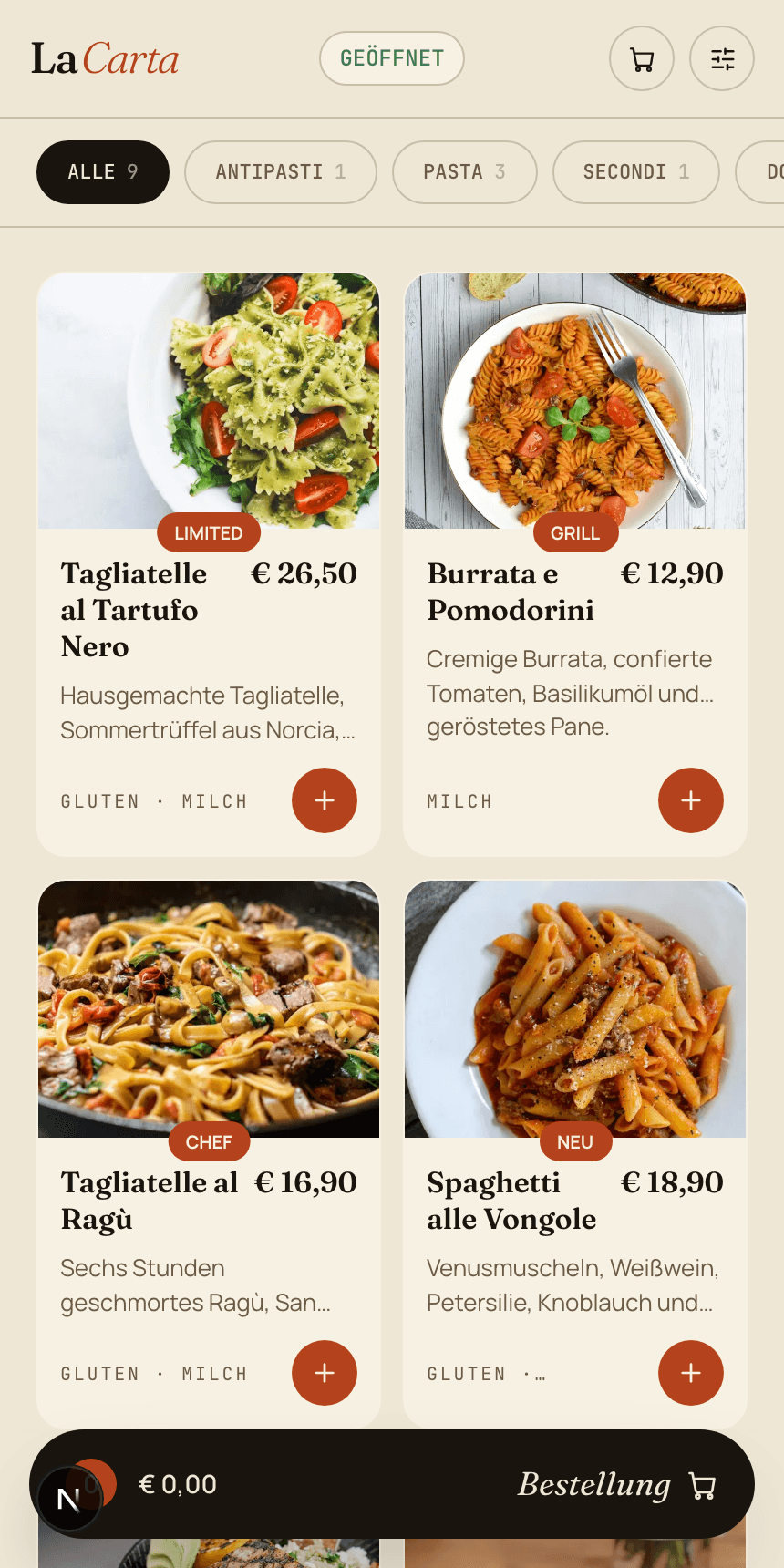 La Carta Gäste-Speisekarte auf dem Smartphone
